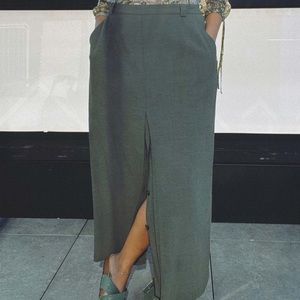 Vintage Frank Eden Olive Green Front Split Maxi Skirt
